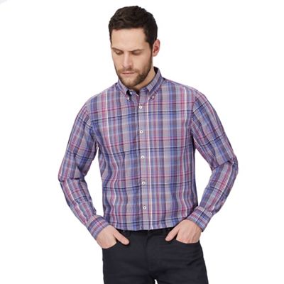 Purple checked print classic fit shirt